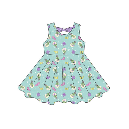 MOQ 5 PCS Preorder GSD3860 Flower Butterfly Light Bulb Dots Bow Blue Green Sleeveless Dresses for Girls 202603
