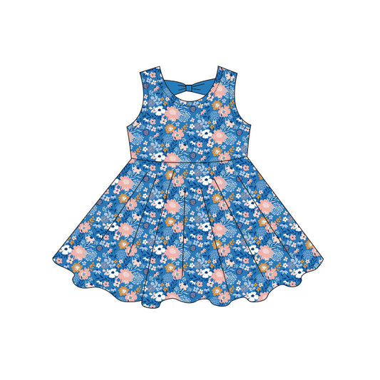 MOQ 5 PCS Preorder GSD3864 Flower Blue Bow Sleeveless Dresses for Girls 202603