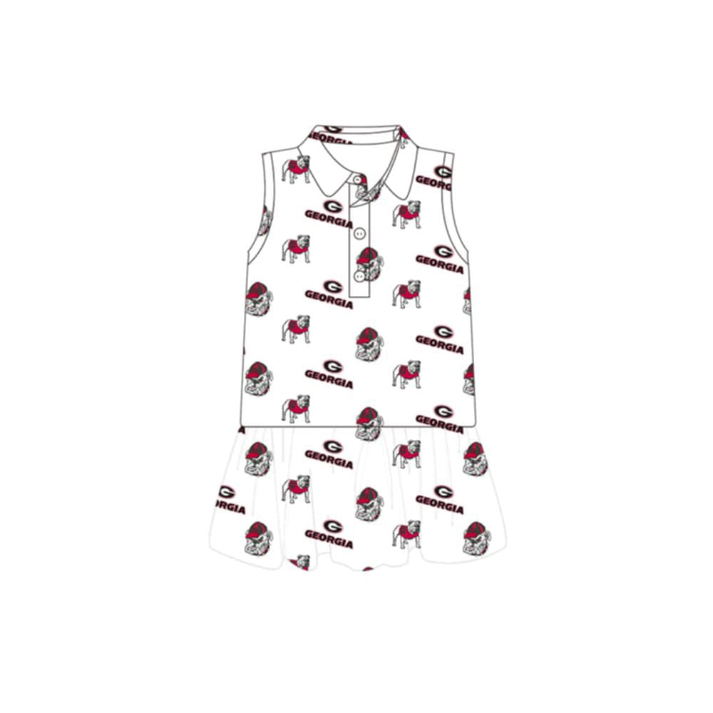 MOQ 5 PCS Preorder GSD3865 GO TEAM Georgia Dog White Polo Sleeveless Dresses for Girls 202603