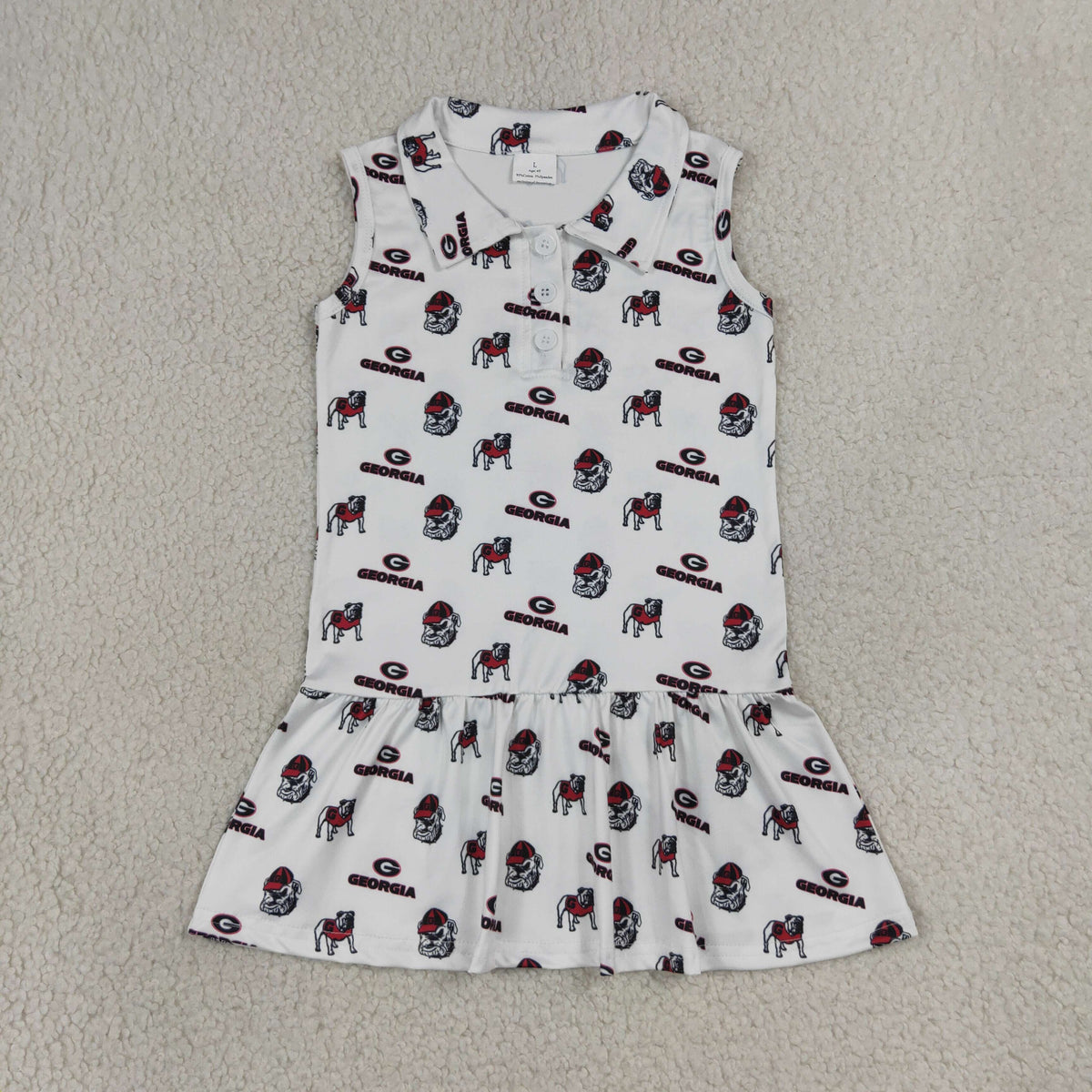 GSD3865 GO TEAM Georgia Dog White Polo Sleeveless Dresses for Girls 202607 RTS