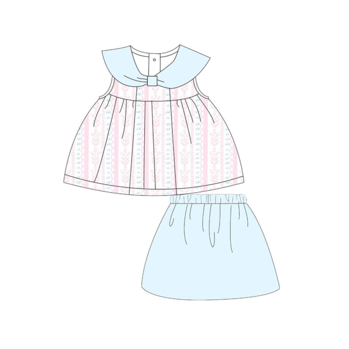 MOQ 5 PCS Preorder GSD3866 Flower Wavy Stripe Pink Blue Sleeveless Skirts Girls Sets 202603