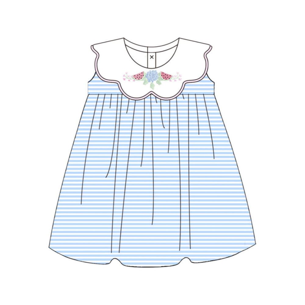 MOQ 5 PCS Preorder GSD3870 Watermelon Flower Blue Stripe Sleeveless Dresses for Girls 202603