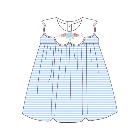 MOQ 5 PCS Preorder GSD3870 Watermelon Flower Blue Stripe Sleeveless Dresses for Girls 202603