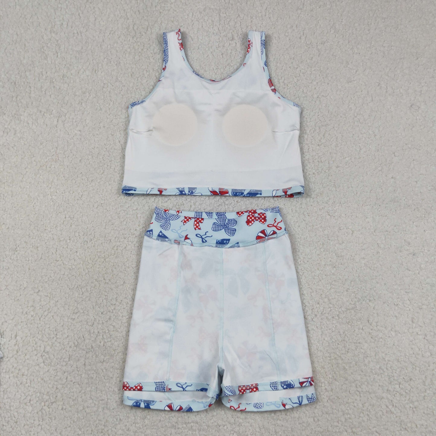 GSD3874 4th of July Red Blue Bows Sleeveless Top with Skirts for Girls Yoga Sets 202605 RTS
