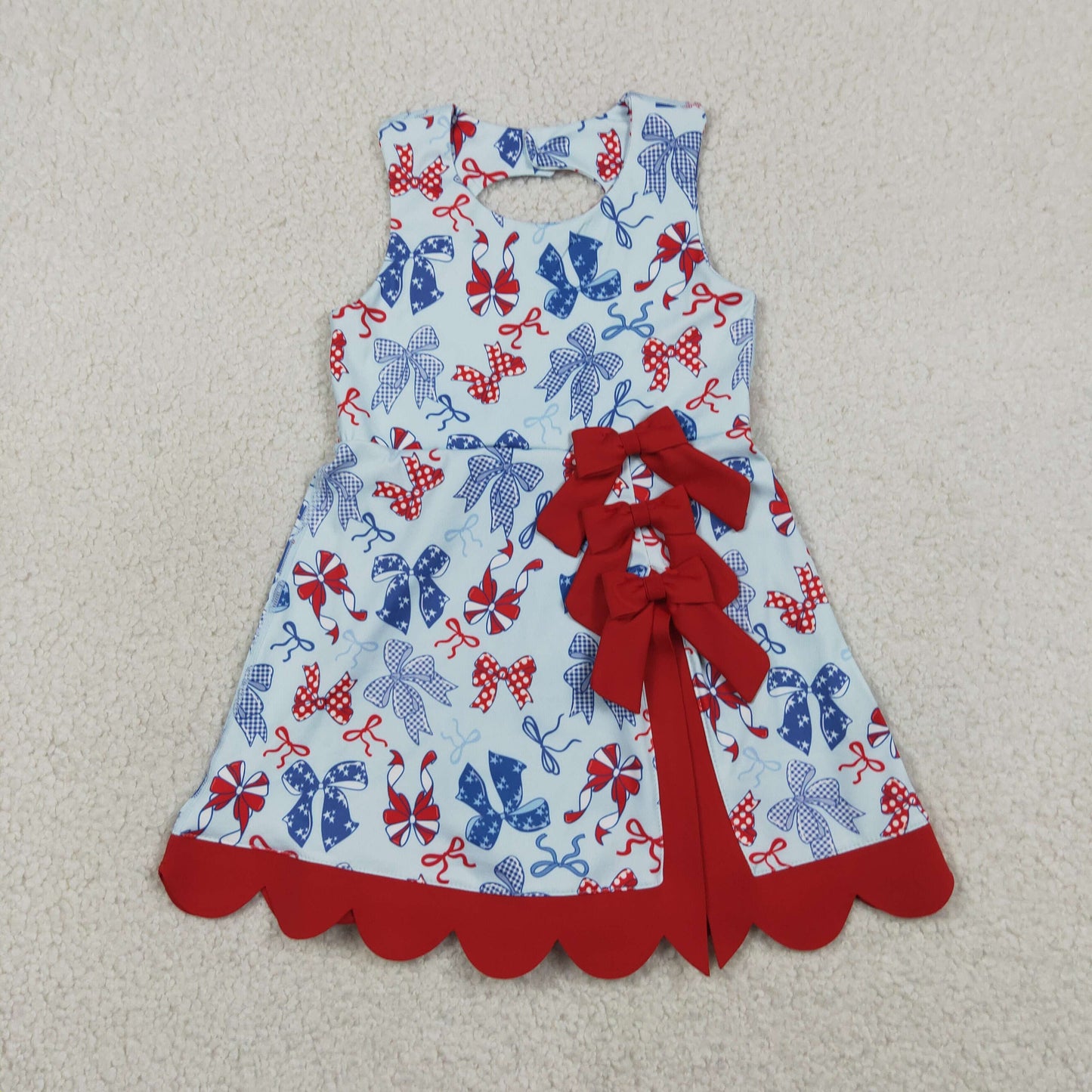GSD3875 4th of July Red Blue Bows Red Wave Ruffle Yellow Sleeveless Yoga Dresses for Girls 202605 RTS