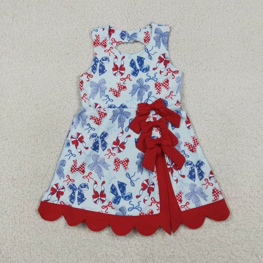 GSD3875 4th of July Red Blue Bows Red Wave Ruffle Yellow Sleeveless Yoga Dresses for Girls 202605 RTS