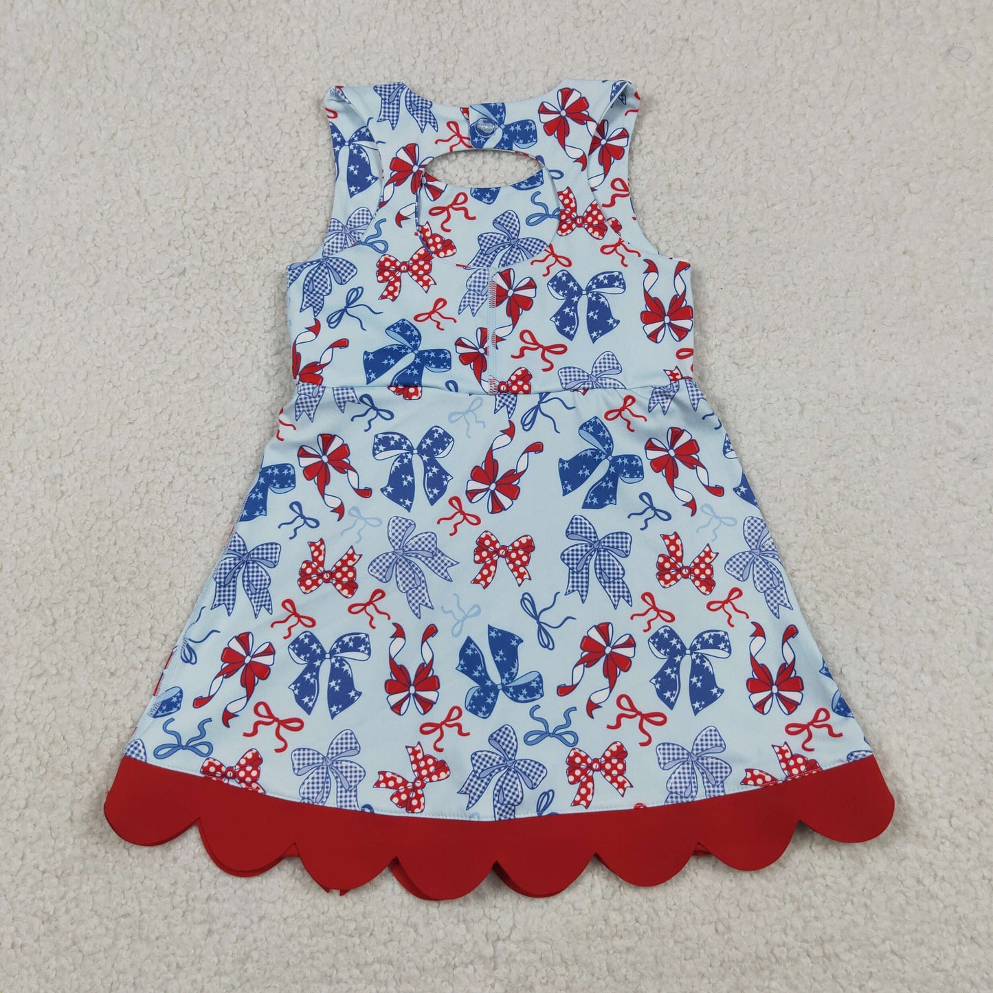 GSD3875 4th of July Red Blue Bows Red Wave Ruffle Yellow Sleeveless Yoga Dresses for Girls 202605 RTS