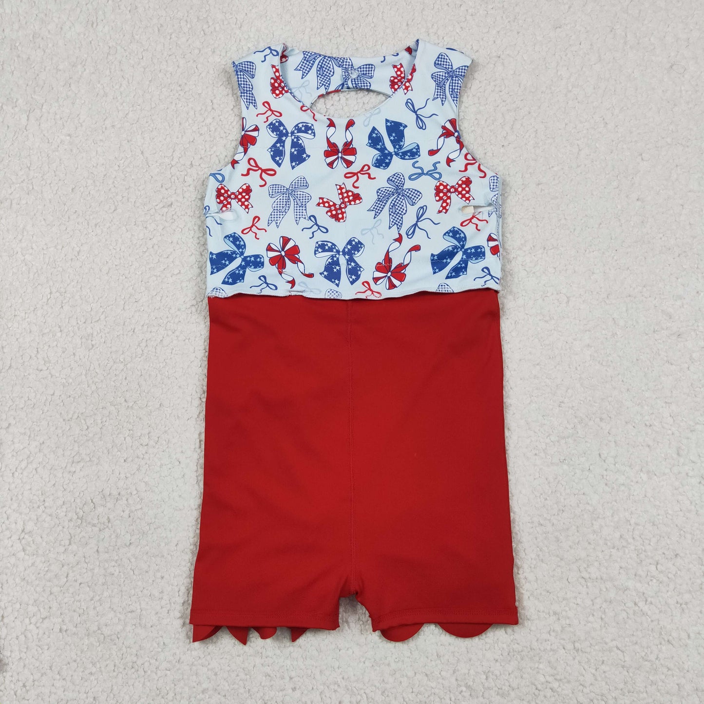 GSD3875 4th of July Red Blue Bows Red Wave Ruffle Yellow Sleeveless Yoga Dresses for Girls 202605 RTS
