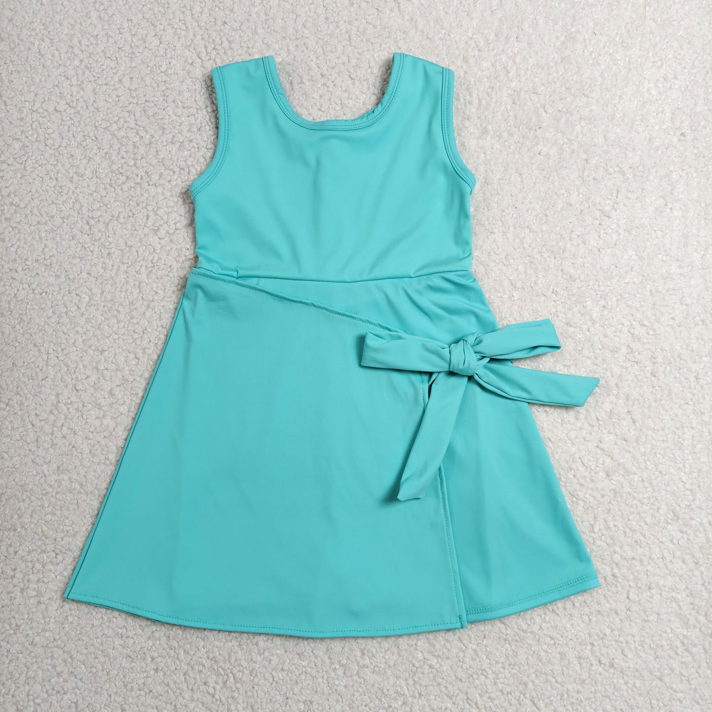 GSD3876 Solid Blue Green Bows Sleeveless Yoga Dresses for Girls 202606 RTS