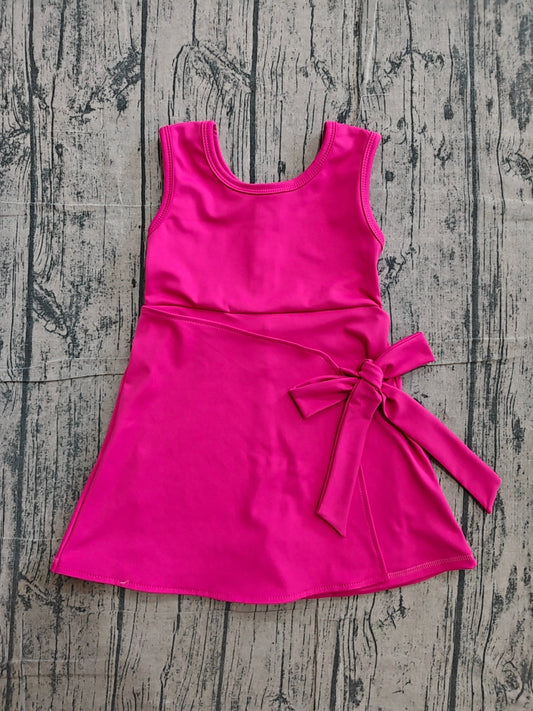 NO MOQ Preorder GSD3878 Solid Rose Red Bow Sleeveless Yoga Dresses for Girls 202605