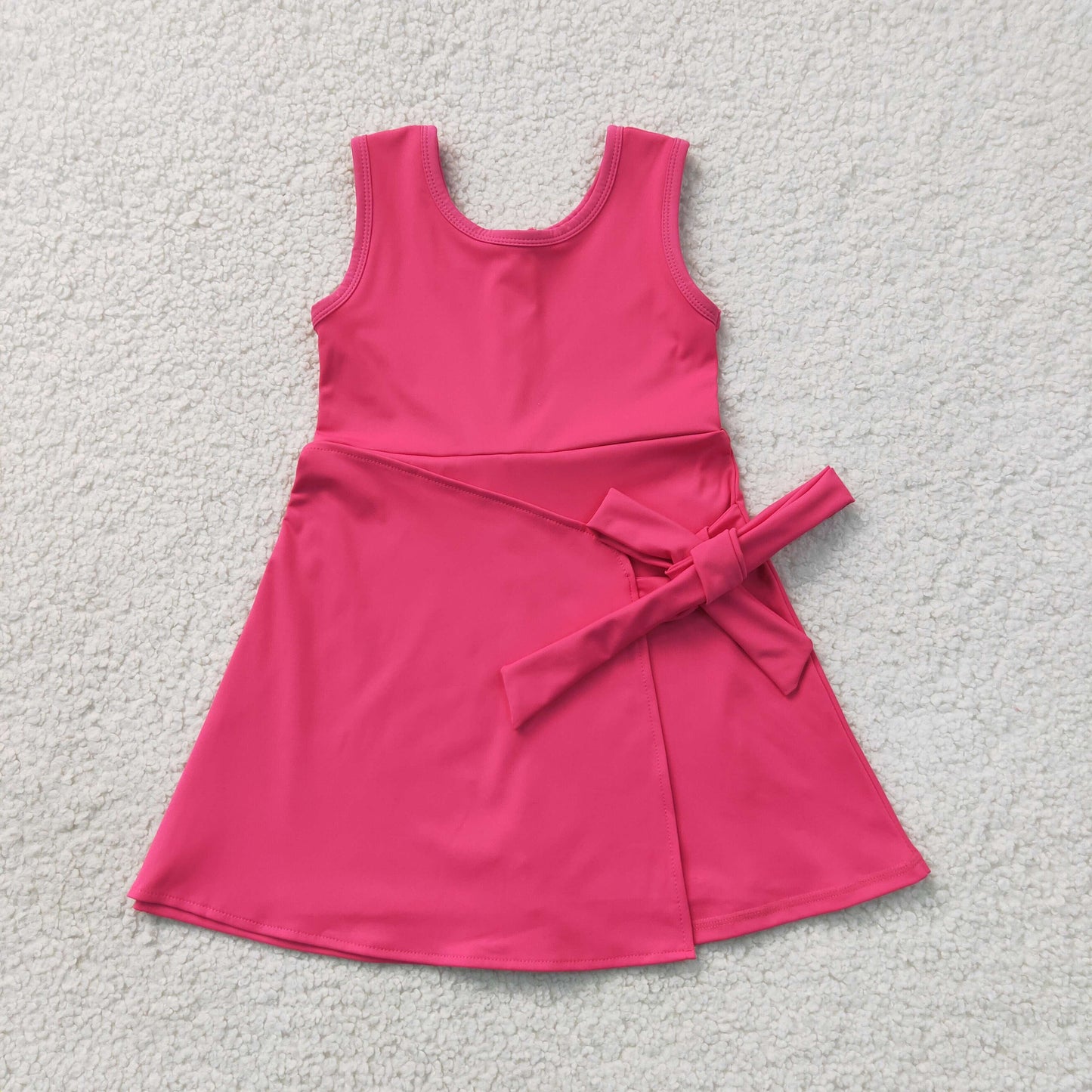 GSD3878 Solid Rose Red Bow Sleeveless Yoga Dresses for Girls 202607 RTS