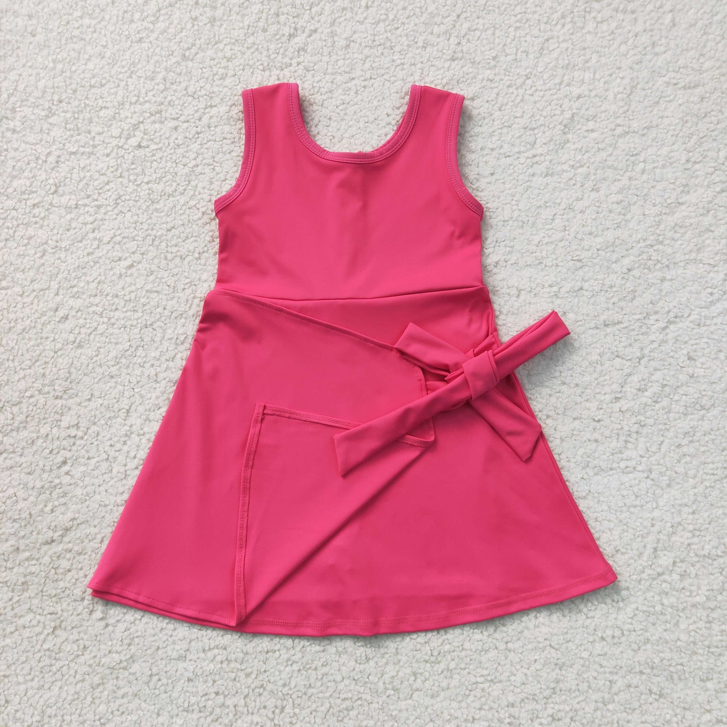 GSD3878 Solid Rose Red Bow Sleeveless Yoga Dresses for Girls 202607 RTS