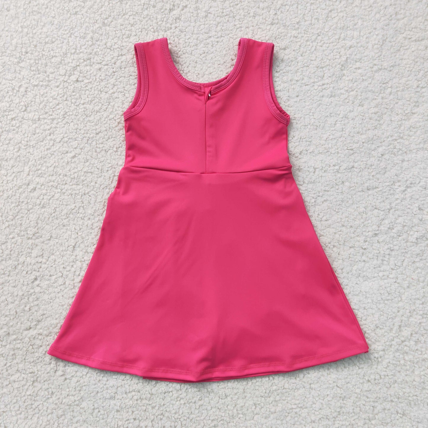 GSD3878 Solid Rose Red Bow Sleeveless Yoga Dresses for Girls 202607 RTS