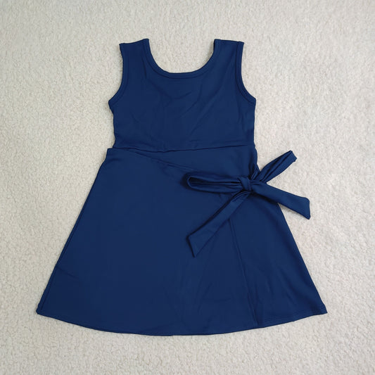 GSD3880 Solid Navy Bow Sleeveless Yoga Dresses for Girls 202607 RTS