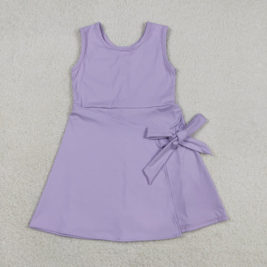 GSD3881 Solid Purple Bow Sleeveless Yoga Dresses for Girls 202605 RTS