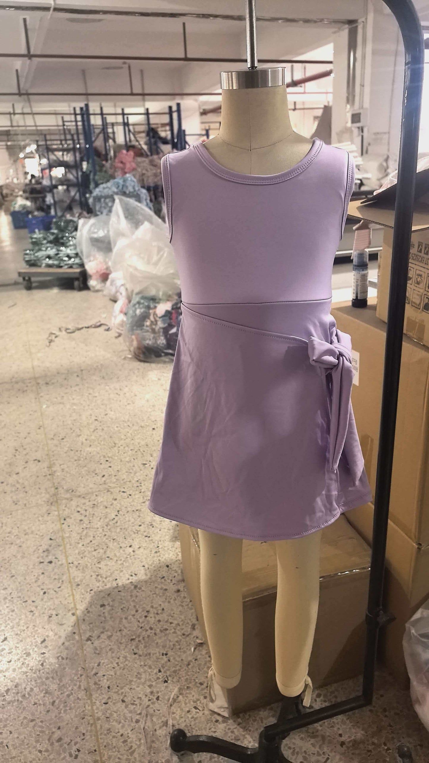 GSD3881 Solid Purple Bow Sleeveless Yoga Dresses for Girls 202605 RTS