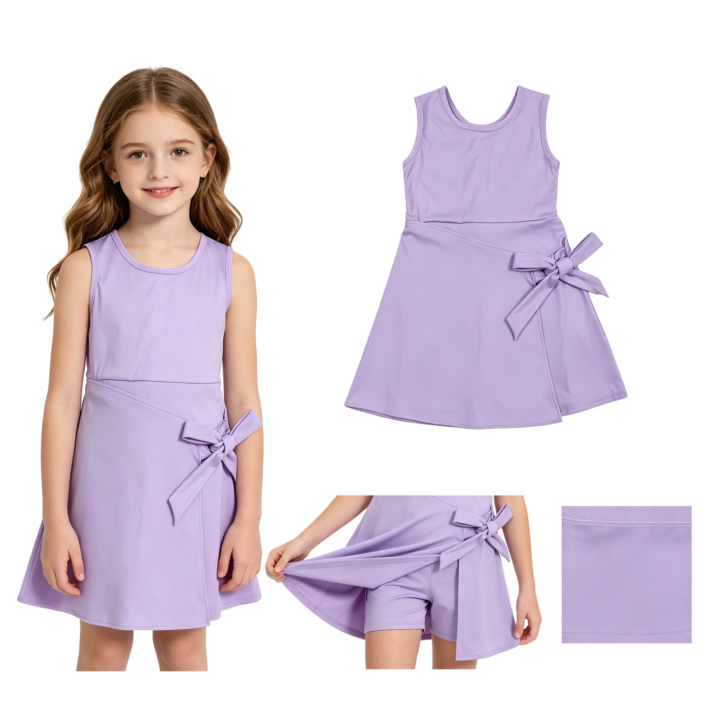 GSD3881 Solid Purple Bow Sleeveless Yoga Dresses for Girls 202605 RTS
