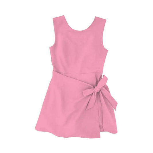 MOQ 30 PCS Preorder GSD3882 Solid Pink Bow Sleeveless Yoga Dresses for Girls 202603
