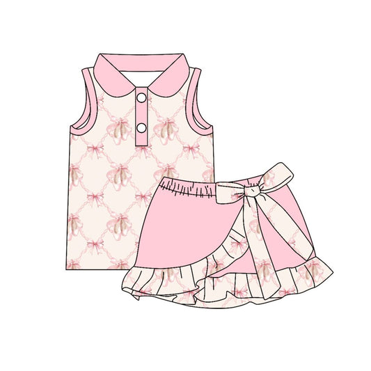 MOQ 30 PCS Preorder GSD3885 Ballet Shoes Bows Pink Doll Collar Sleeveless with Ruffle Skirts for Girls Sets 202603