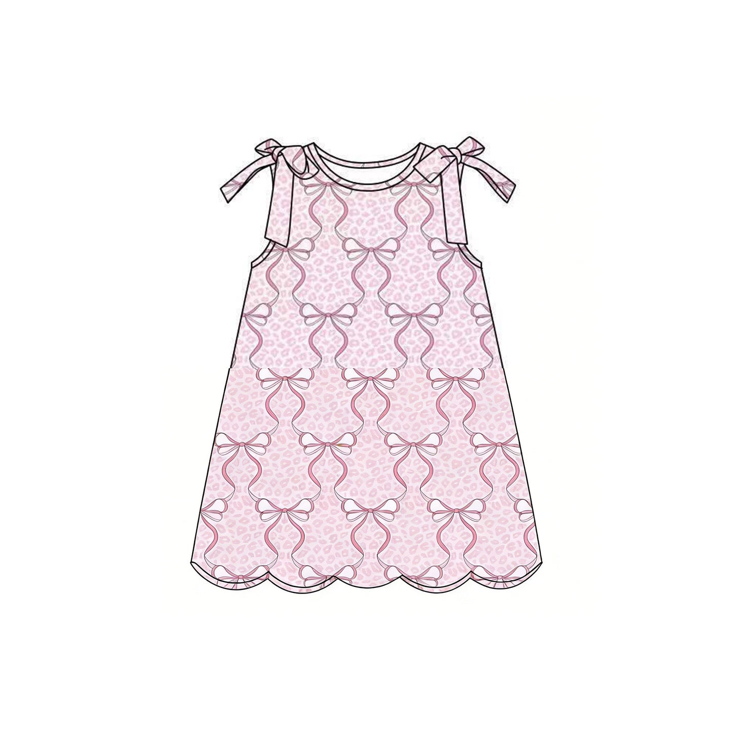 MOQ 5 PCS Preorder GSD3886 Pink Bows Leopard Sleeveless Dresses for Girls 202603