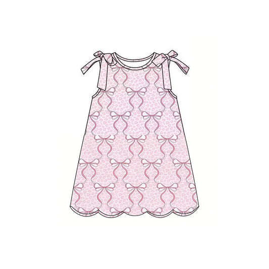 MOQ 5 PCS Preorder GSD3886 Pink Bows Leopard Sleeveless Dresses for Girls 202603