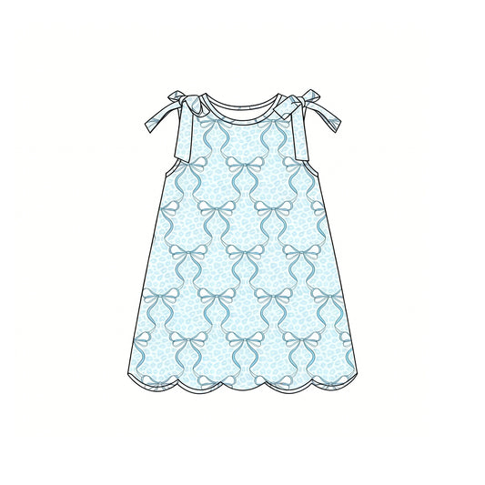 MOQ 5 PCS Preorder GSD3887 Blue Green Bows Leopard Sleeveless Dresses for Girls 202603
