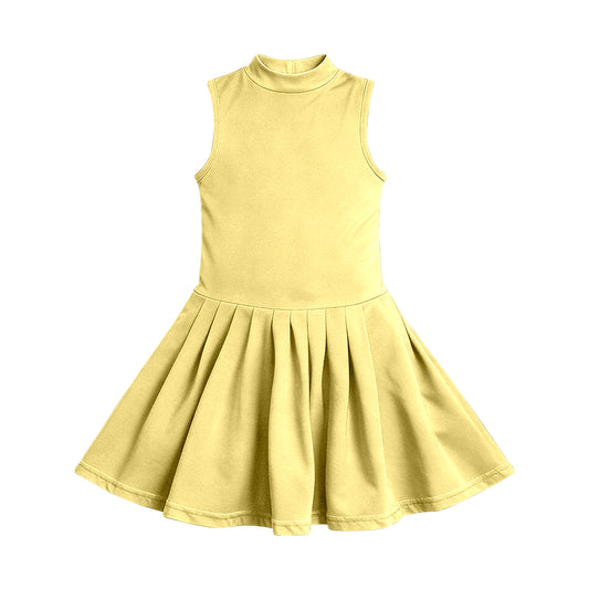 MOQ 30 PCS Preorder GSD3889 Solid Yellow Sleeveless Yoga Pleated Dresses for Girls 202603