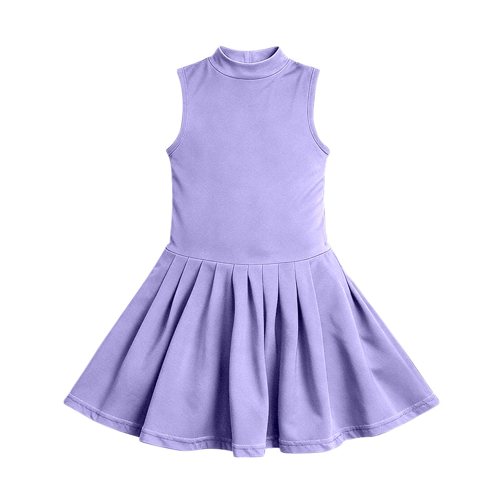 MOQ 30 PCS Preorder GSD3891 Solid Purple Sleeveless Yoga Pleated Dresses for Girls 202603