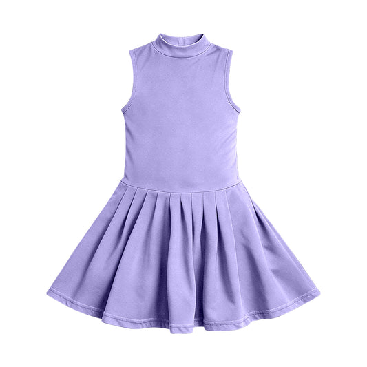 MOQ 30 PCS Preorder GSD3891 Solid Purple Sleeveless Yoga Pleated Dresses for Girls 202603