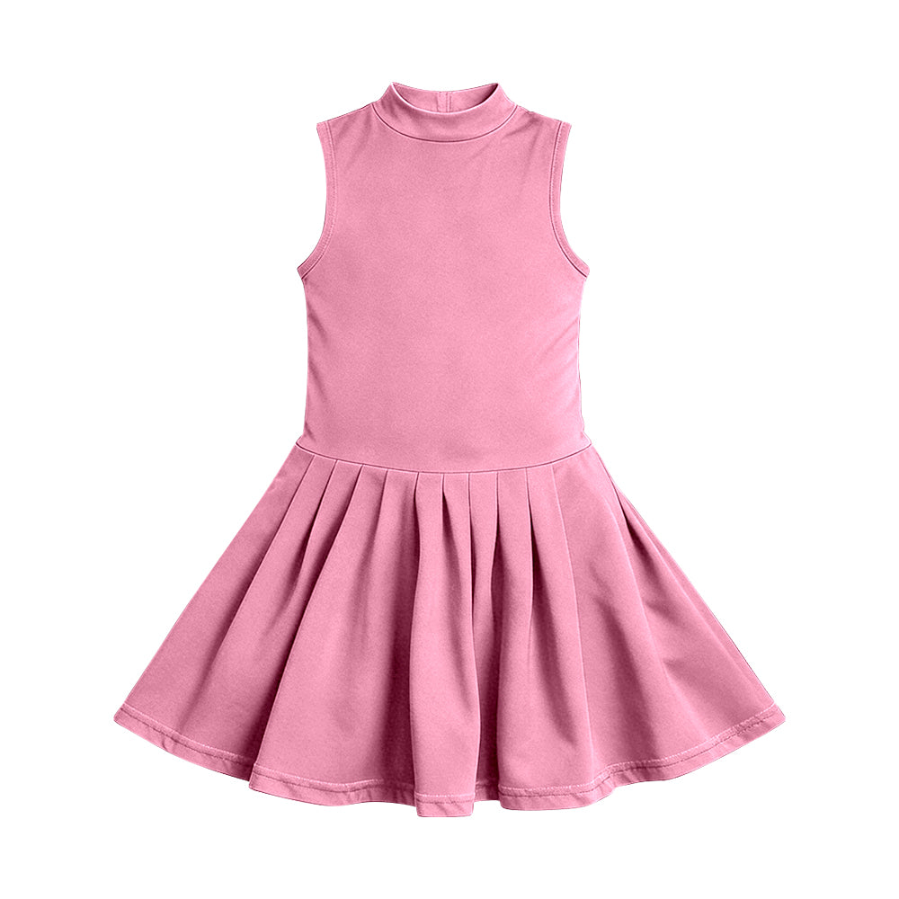 MOQ 30 PCS Preorder GSD3892 Solid Pink Sleeveless Yoga Pleated Dresses for Girls 202603