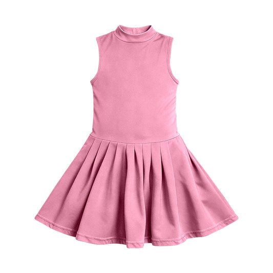 MOQ 30 PCS Preorder GSD3892 Solid Pink Sleeveless Yoga Pleated Dresses for Girls 202603