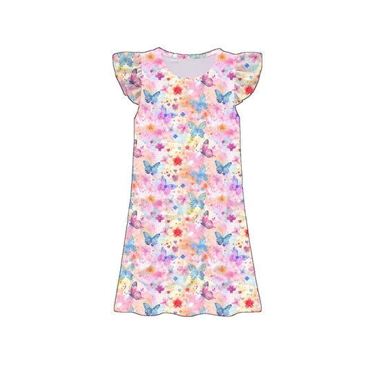 MOQ 5 PCS Preorder GSD3894 Butterfly Pink Fly Sleeve Dresses for Girls 202603