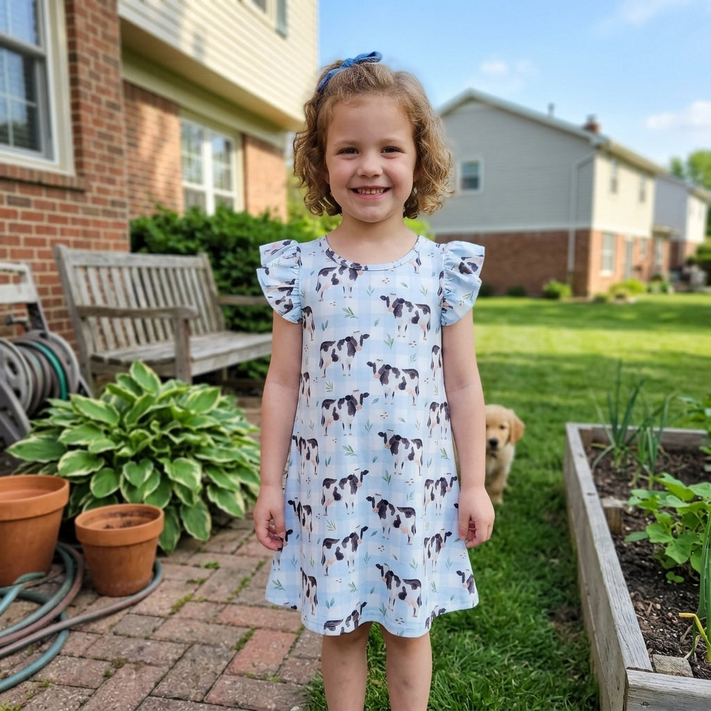 GSD3895 Farm Animals Cow Girl's Dress 202609 RTS