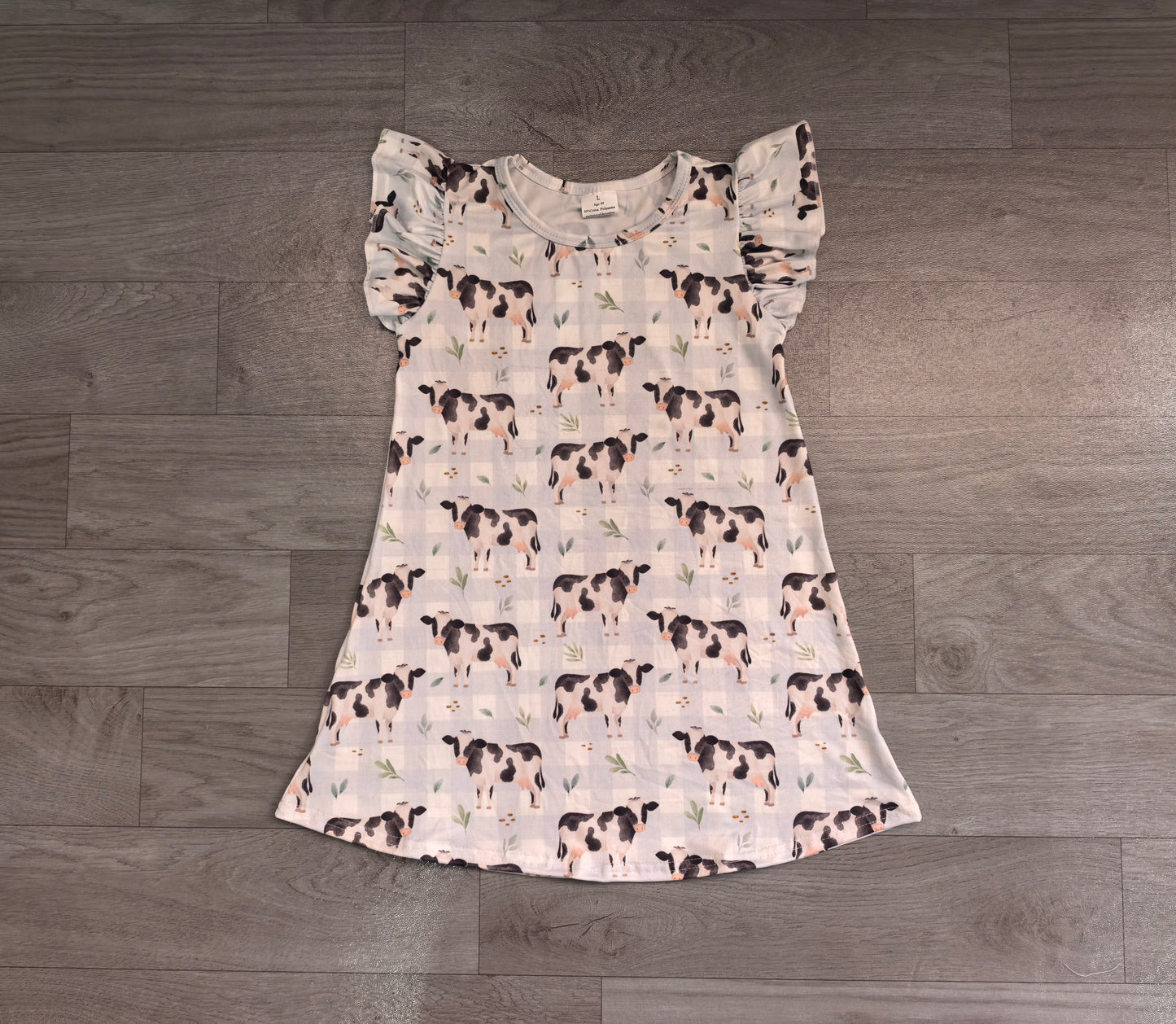 NO MOQ Preorder GSD3895 Farm Cow Blue Plaid Fly Sleeve Dresses for Girls 202608