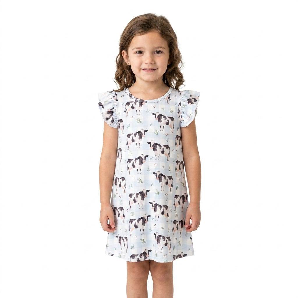 GSD3895 Farm Animals Cow Girl's Dress 202609 RTS