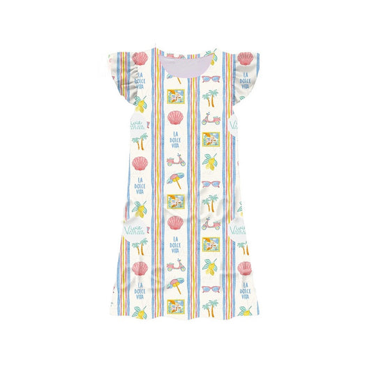 MOQ 5 PCS Preorder GSD3896 Shell Umbrella Car Colored Stripe Fly Sleeve Dresses for Girls 202603