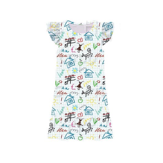 MOQ 5 PCS Preorder GSD3898 Colored Graffiti Plaid Fly Sleeve Dresses for Girls 202603
