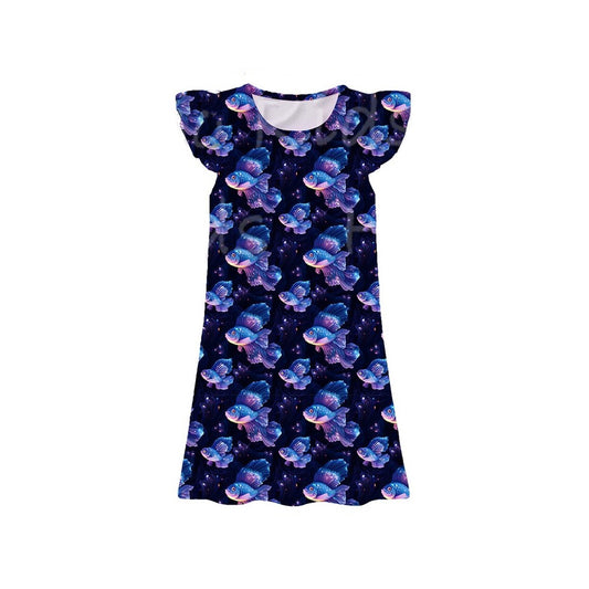 MOQ 5 PCS Preorder GSD3902 Fishing Pattern Fly Sleeve Dresses for Girls 202603