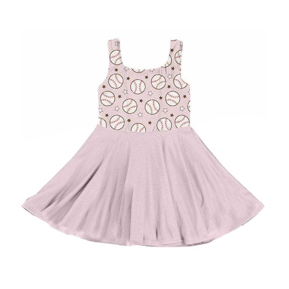 MOQ 5 PCS Preorder GSD3903 Baseball Star Pink Sleeveless Dresses for Girls 202603