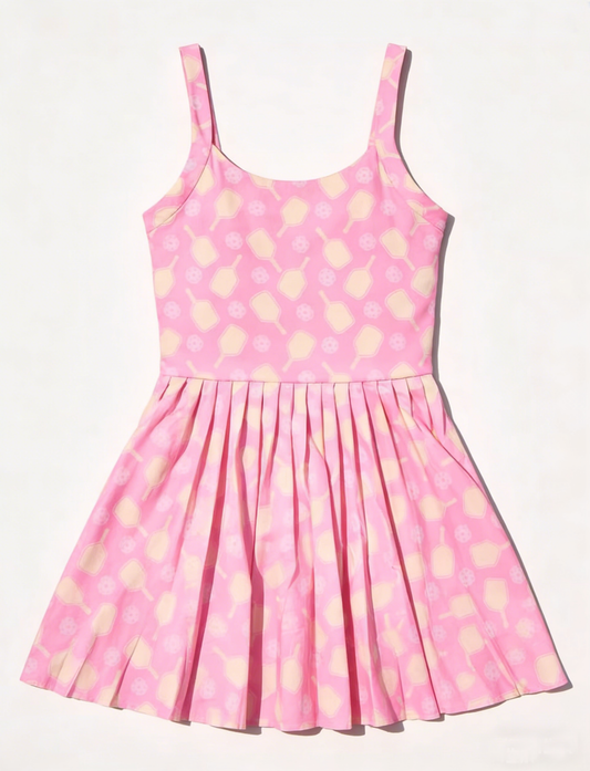 MOQ 5 PCS Preorder GSD3905 Racket Pink Sleeveless Yoga Pleated Dresses for Girls 202603