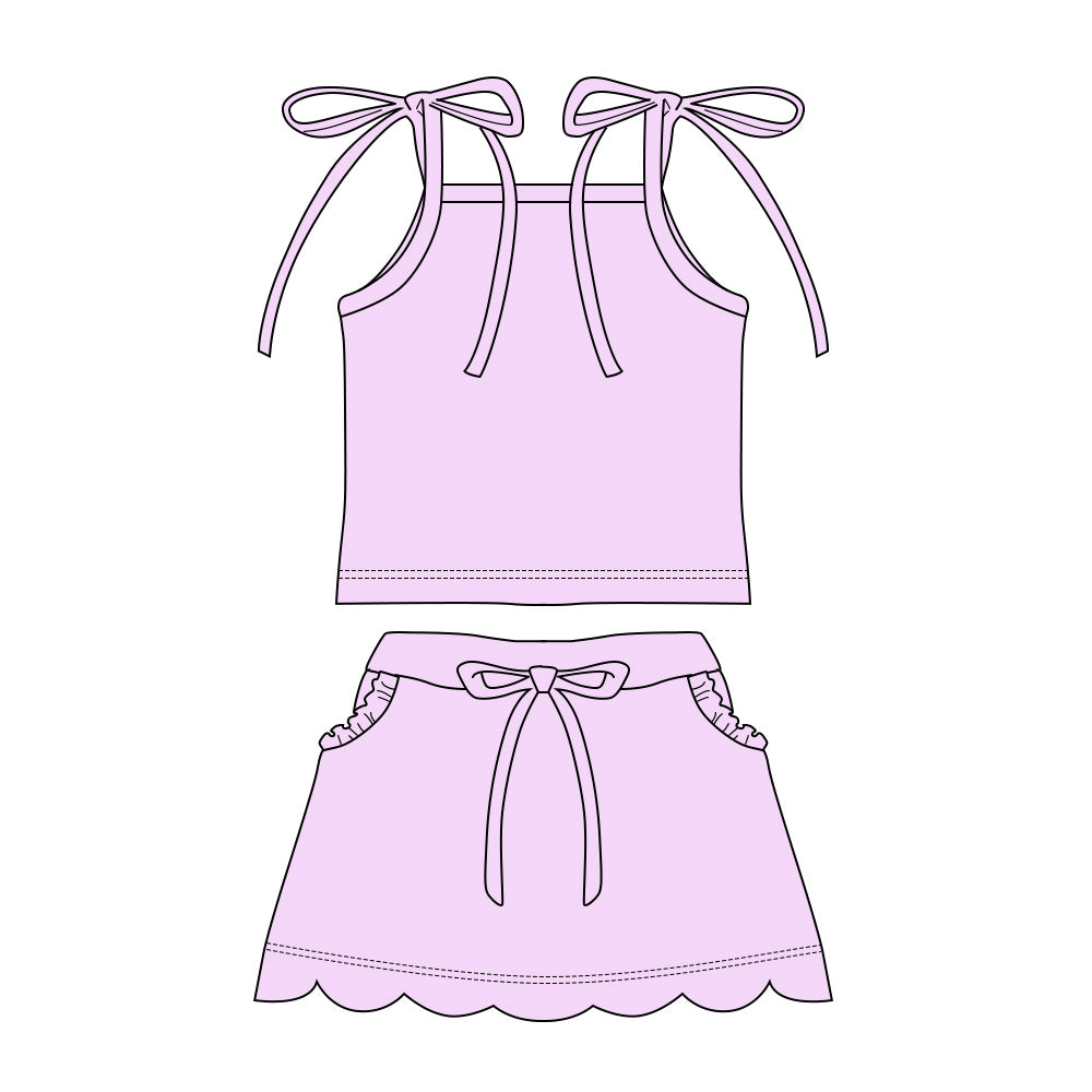 MOQ 30 PCS Preorder GSD3907 Solid Light Purple Sleeveless with Wave Ruffle Skirts for Girls Sets 202603