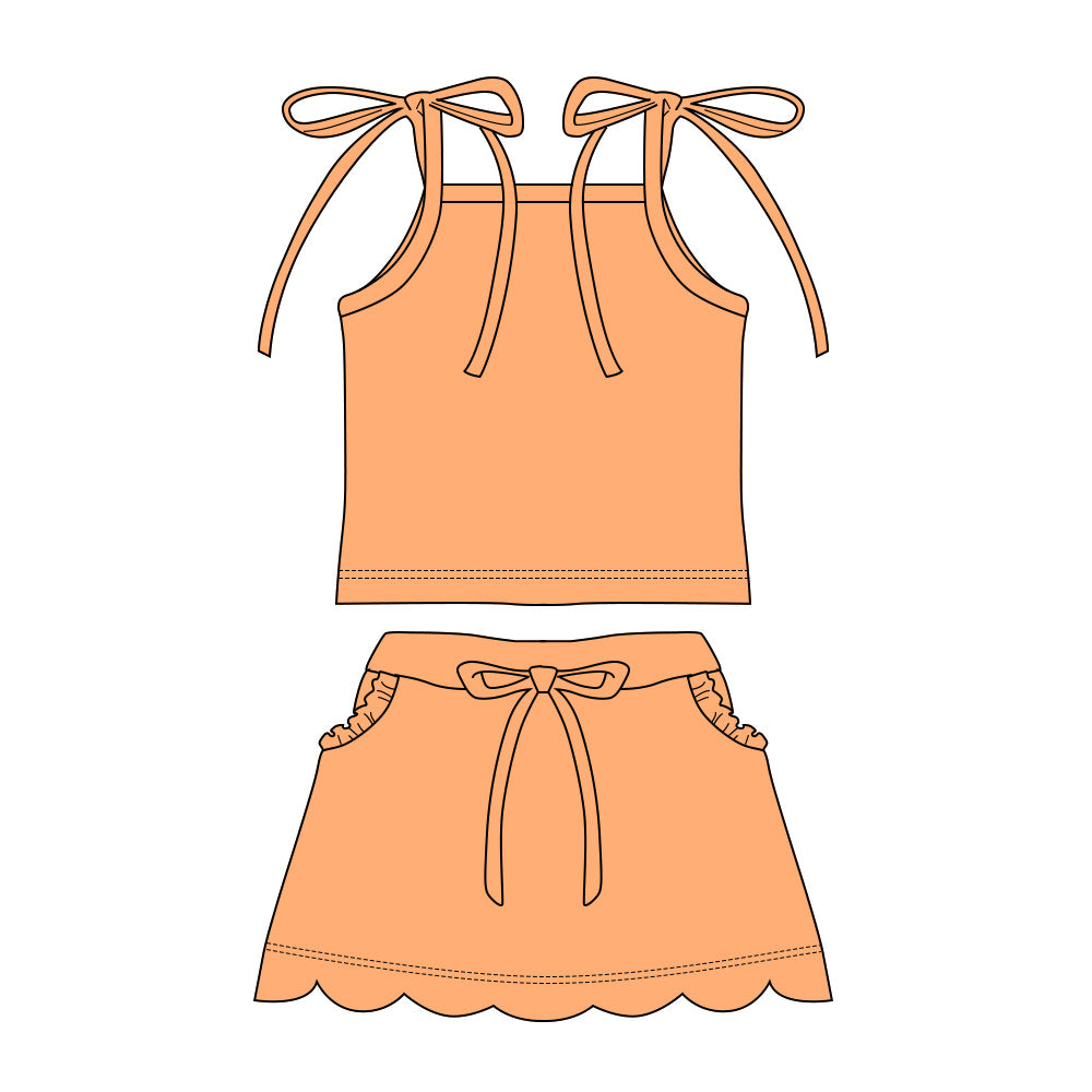 MOQ 30 PCS Preorder GSD3911 Solid Orange Sleeveless with Wave Ruffle Skirts for Girls Sets 202603