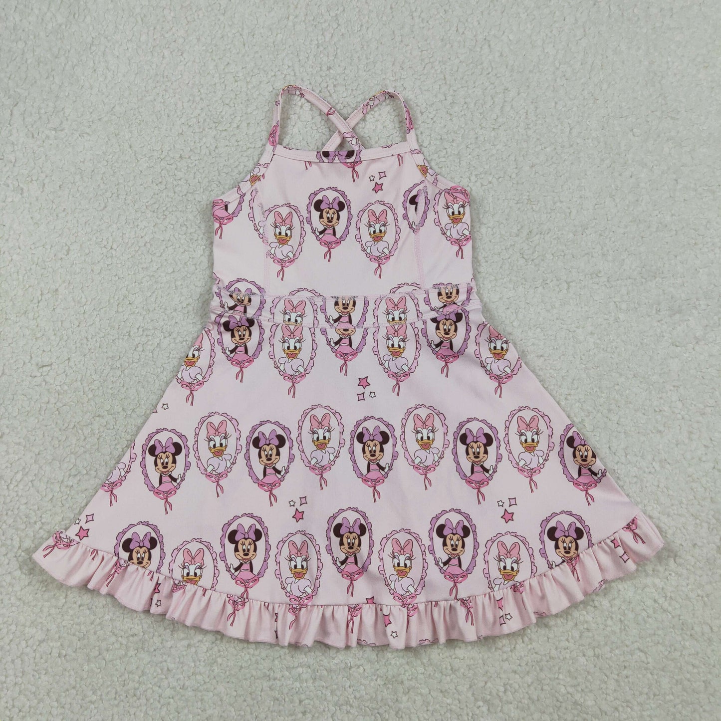 GSD3915 Cartoon Minnie Daisy Pink Ruffle Halter Yoga Dresses for Girls 202603 RTS