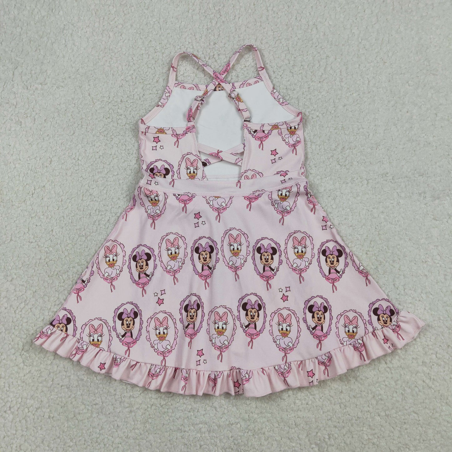 GSD3915 Cartoon Minnie Daisy Pink Ruffle Halter Yoga Dresses for Girls 202603 RTS