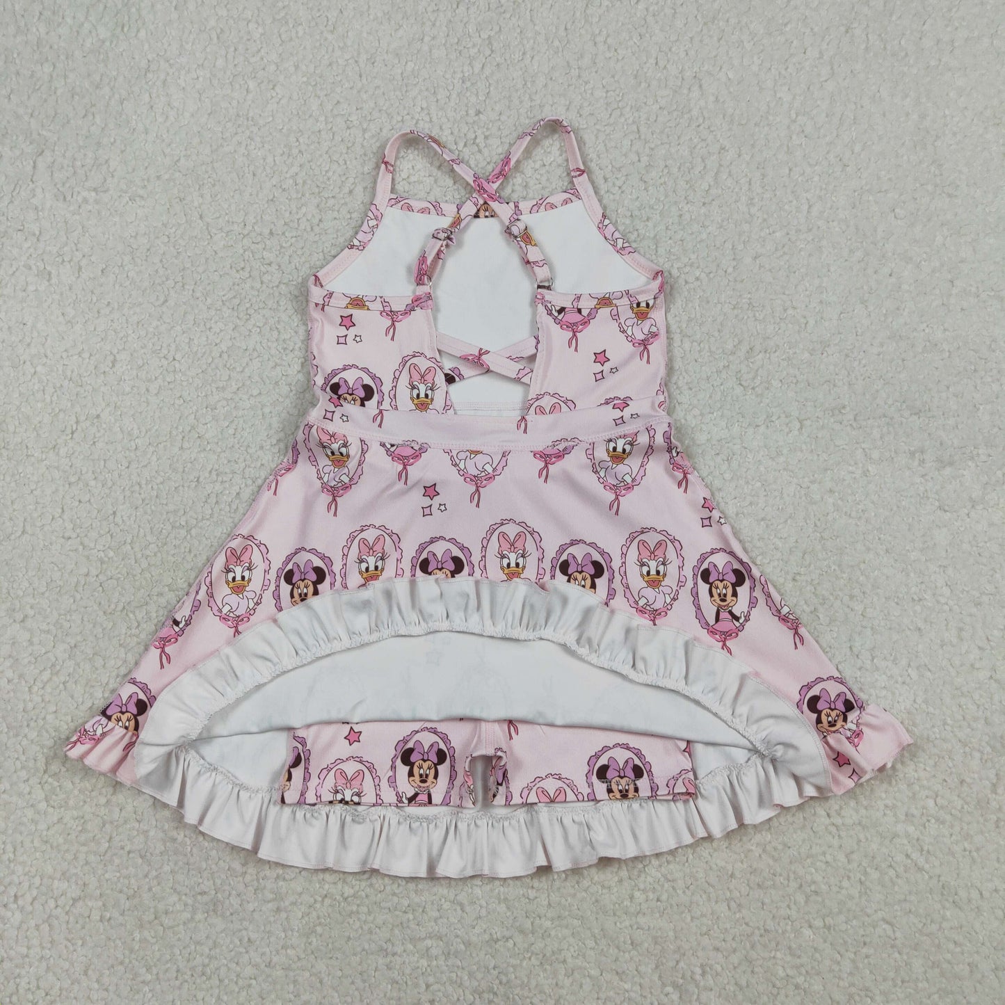 GSD3915 Cartoon Minnie Daisy Pink Ruffle Halter Yoga Dresses for Girls 202603 RTS
