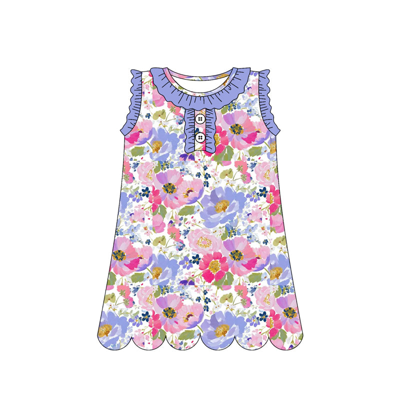 MOQ 30 PCS Preorder GSD3918 Flower Wave Ruffle Purple Sleeveless Dresses for Girls 202603