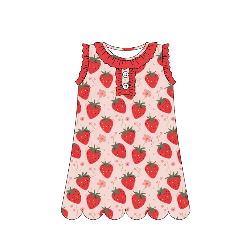 MOQ 30 PCS Preorder GSD3921 Strawberry Wave Ruffle Red Sleeveless Dresses for Girls 202603