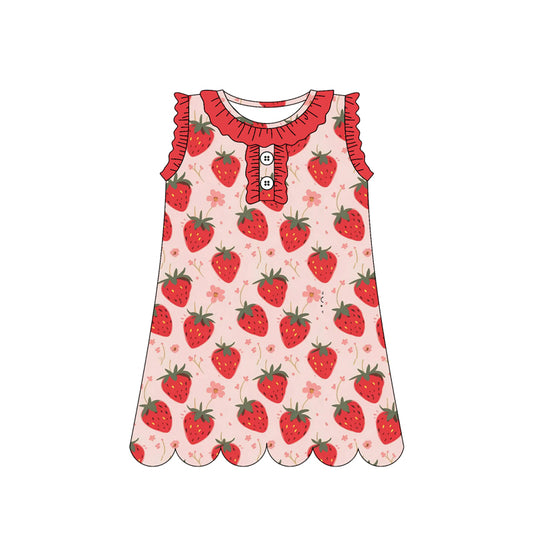 MOQ 30 PCS Preorder GSD3921 Strawberry Wave Ruffle Red Sleeveless Dresses for Girls 202603
