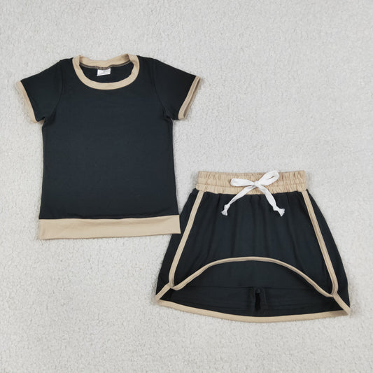 GSD3923 Beige Black Short Sleeve with Skirts for Girls Sets 202604 RTS