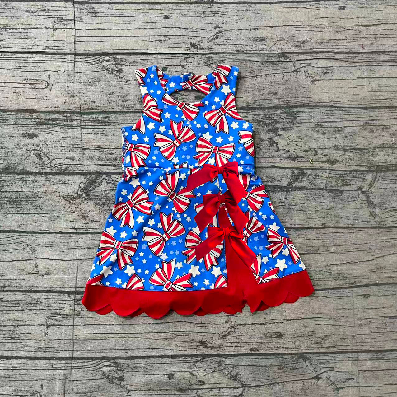 NO MOQ Preorder GSD3925 Bow Star Red Ruffle Blue Sleeveless Yoga Dresses for Girls 202604